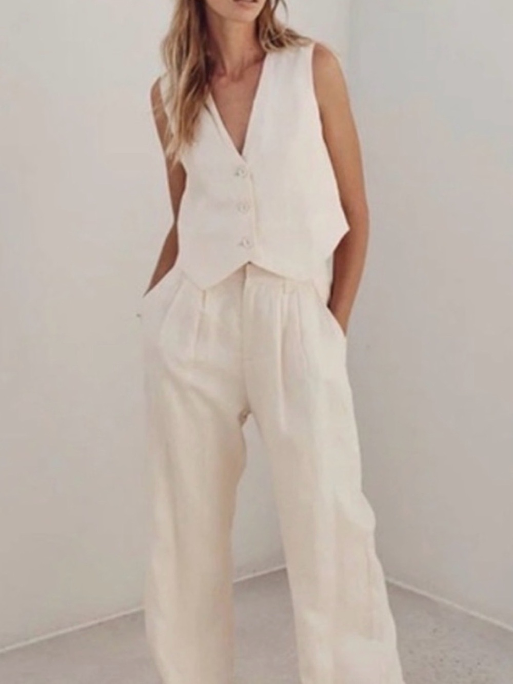 Dissh Linen Vest & Wide-Leg Pants butter cream US 4 like new